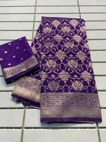 Product Image - Designer Crepe Khadi Silk Saree with Zari Pallu