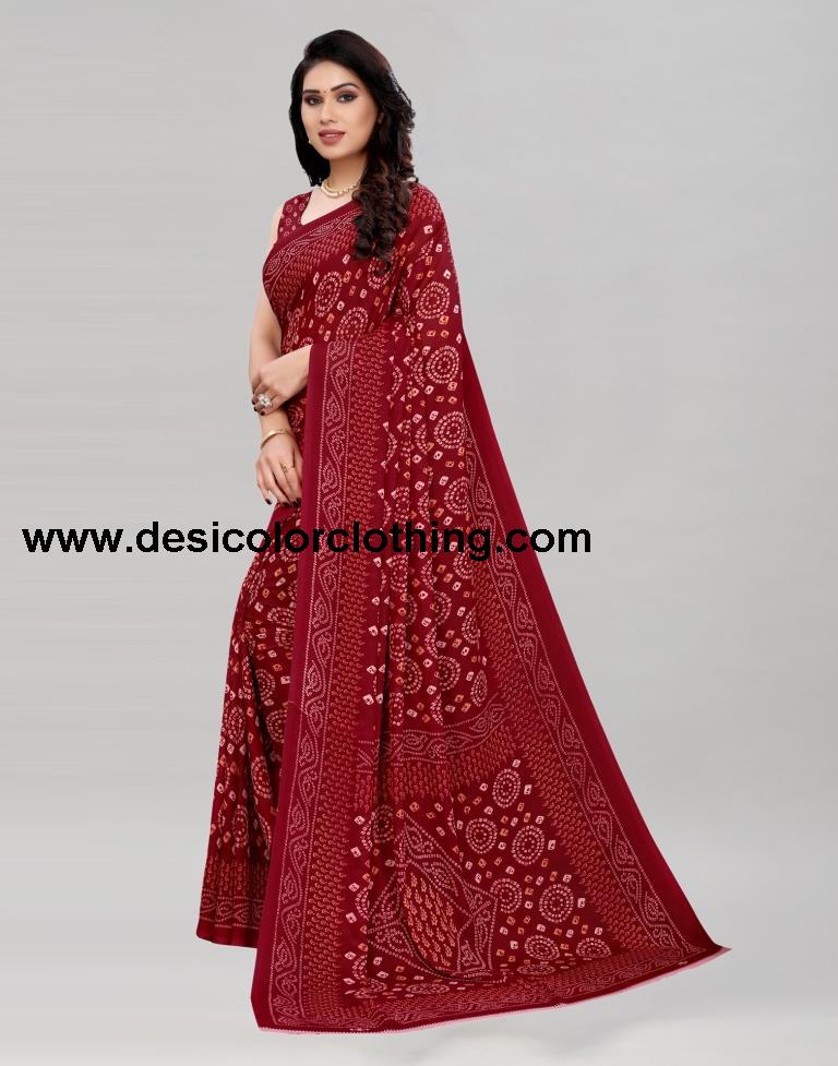 Vintage Maroon Printed Saree | 2041S573