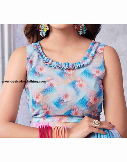 Blue Georgette Printed Saree