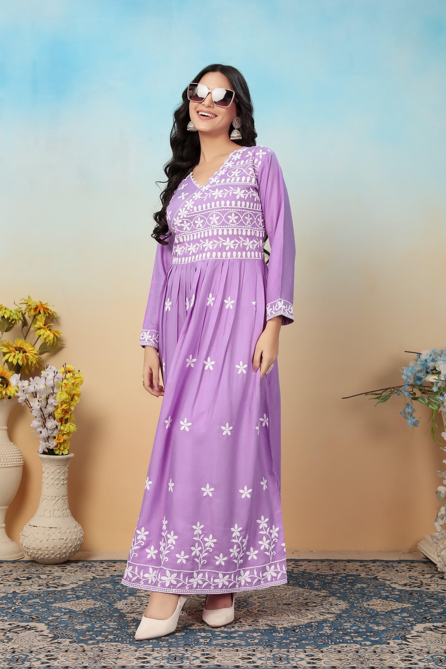 Product Image - Premium Heavy Rayon Designer Saree with Chikankari Embroidery | Festive Wear