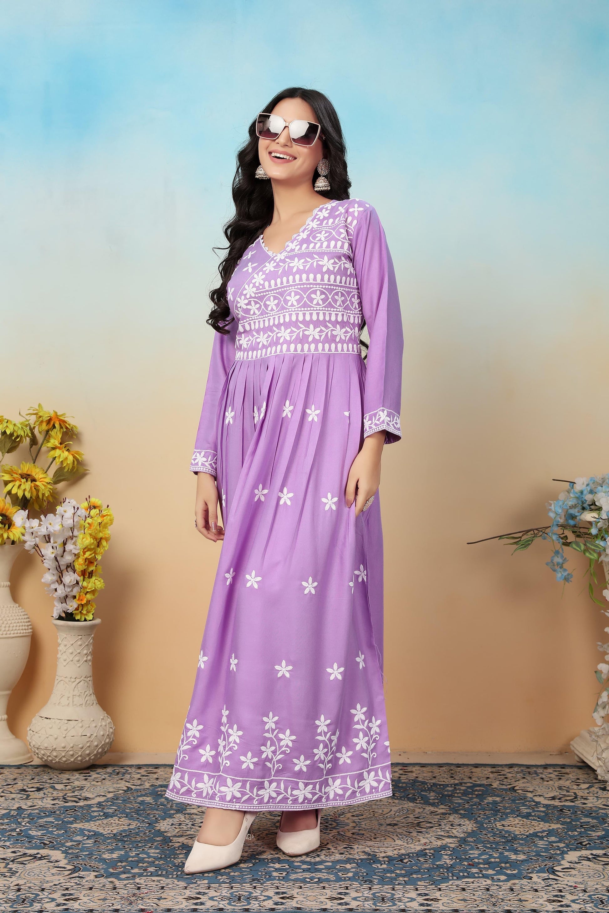 Product Image - Premium Heavy Rayon Designer Saree with Chikankari Embroidery | Festive Wear