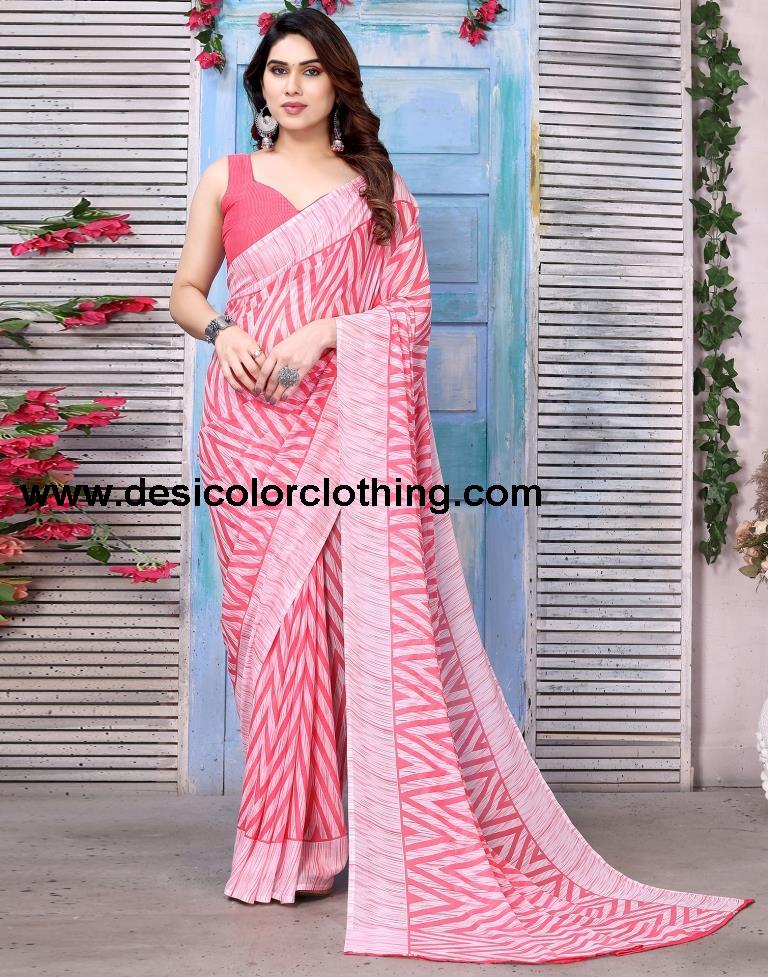 Pink Georgette Printed Saree