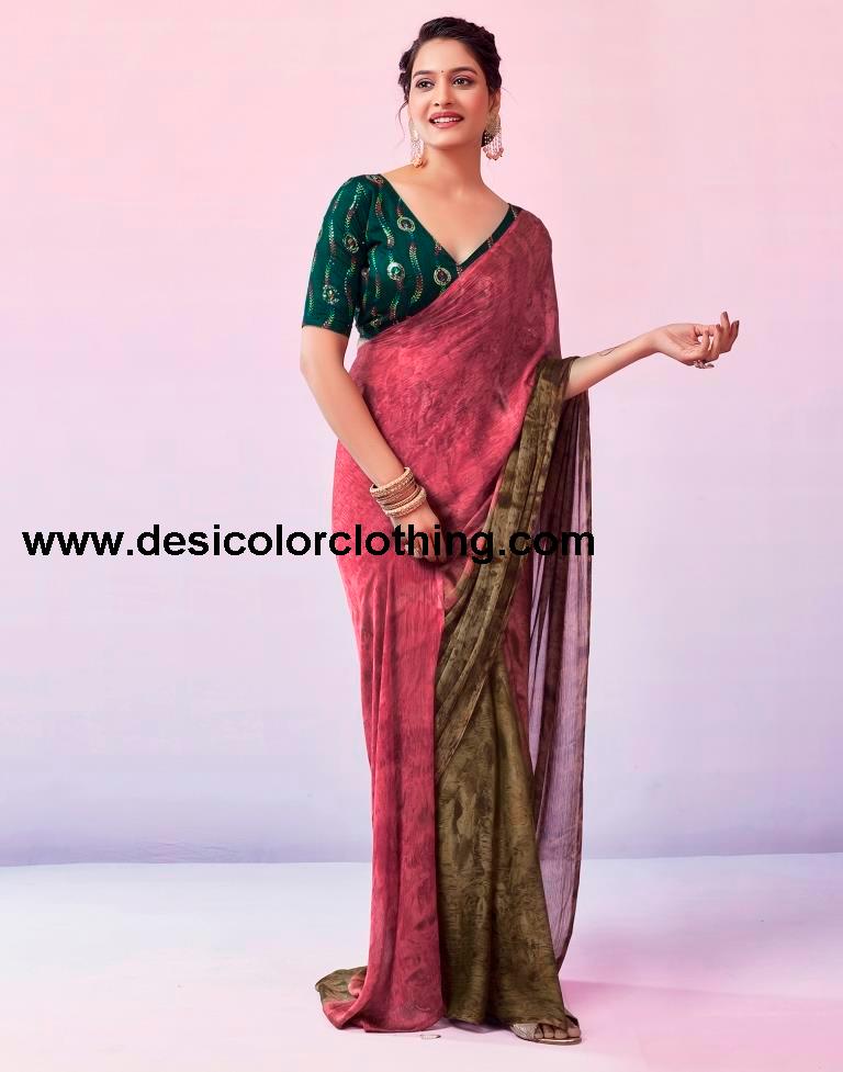 Pink Chiffon Printed Ready to Wear Saree