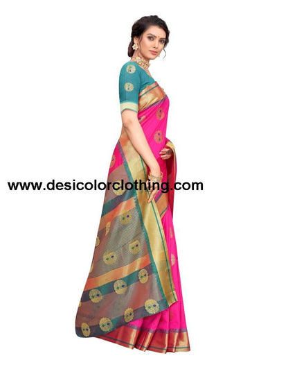 Dark Pink Coloured Poly Silk Jacquard Partywear saree