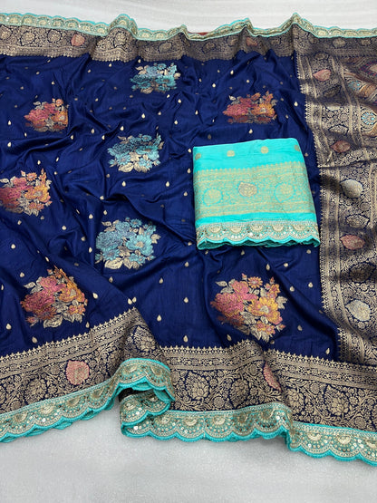 Product Image - Exquisite Designer Pure Silk Saree with Georgette Fabric - Festive Wear