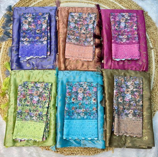Product Image - Designer Georgette Saree with Foil Work | Ethnic Festive Wear
