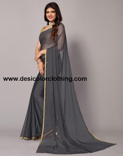 Dark Grey Chiffon Saree