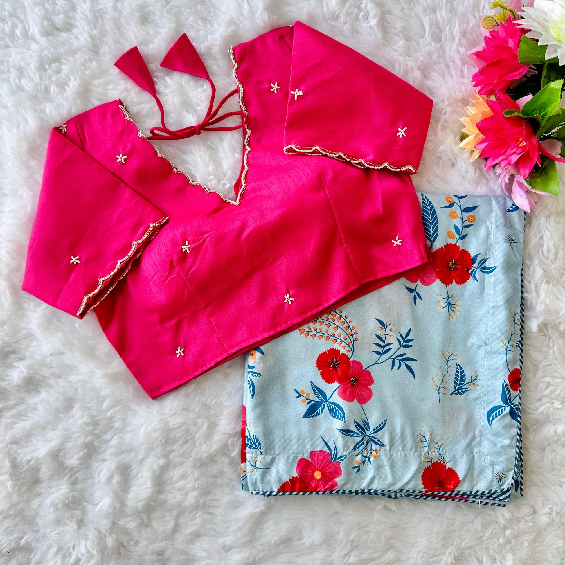 Product Image - Designer Soft Silk Saree with Handcrafted Work