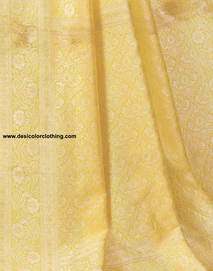Yellow Cotton Plain Saree