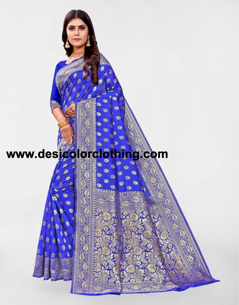 Royal Blue Jacquard Banarasi Silk Saree