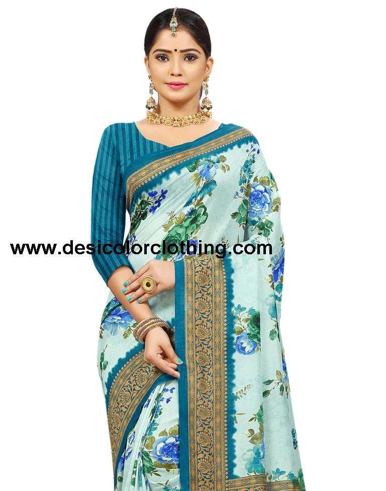 Sky Blue Printed Silk Saree