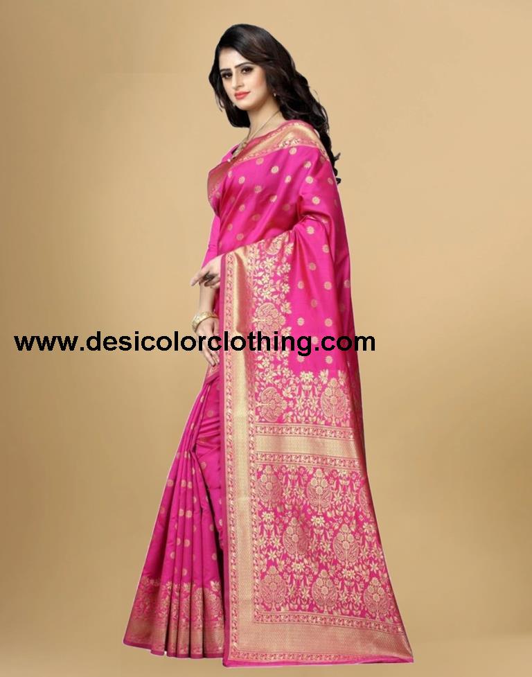 Rani Pink Jacquard Banarasi Silk Saree