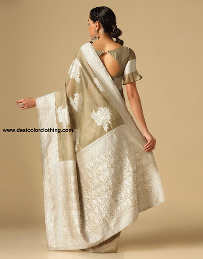 Beige Banarasi Cotton Saree