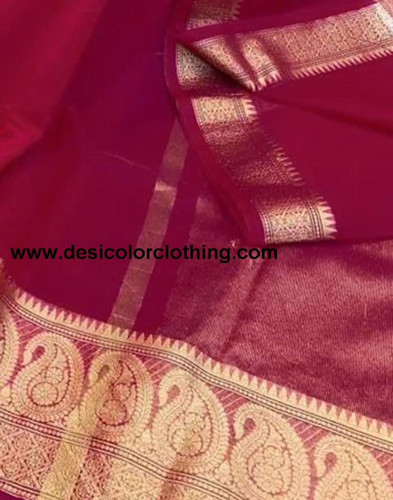 Rani Pink Organza Plain Saree