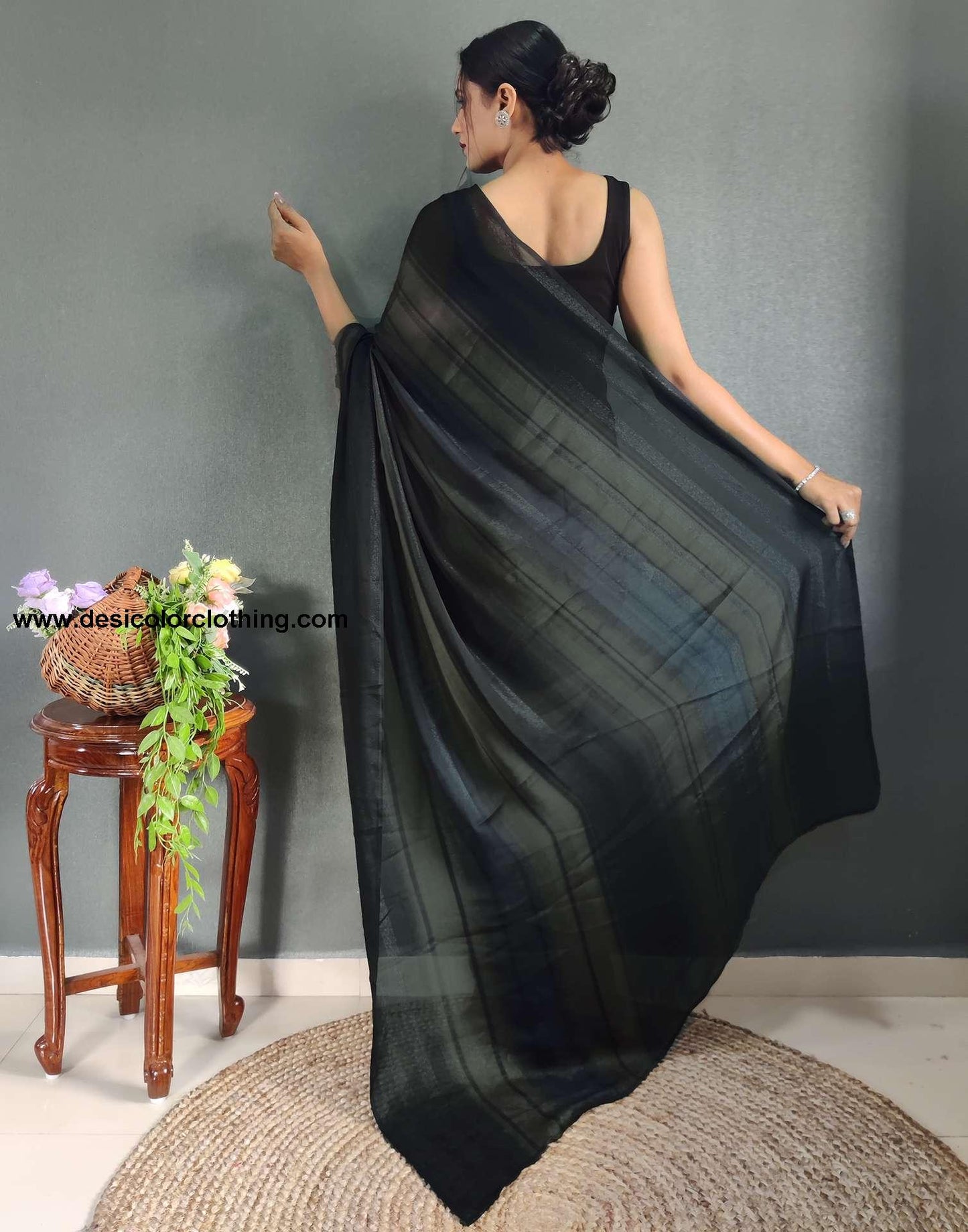 Baige Printed Georgette Pre-draped Saree