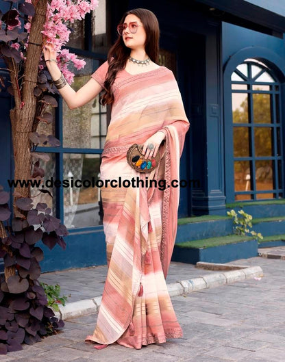 Dusty Rose Pink Georgette Printed Sarees