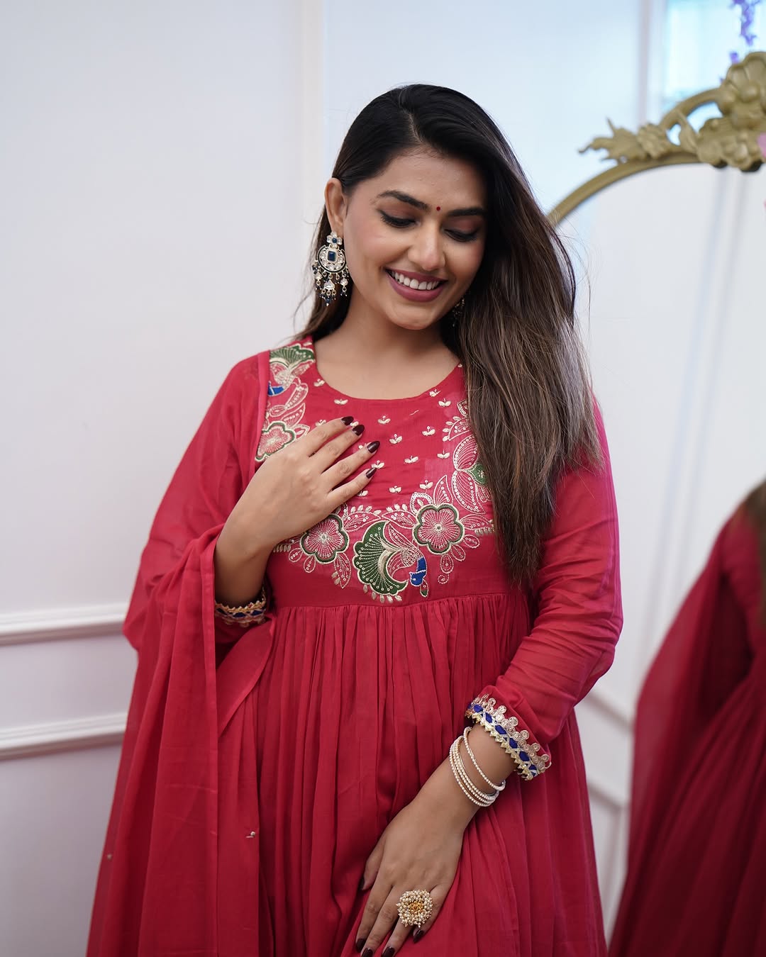 Product Image - Designer Cotton Anarkali Suit Set with Embroidered Dupatta - Festive & Wedding Wear