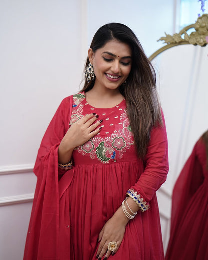 Product Image - Designer Cotton Anarkali Suit Set with Embroidered Dupatta - Festive & Wedding Wear