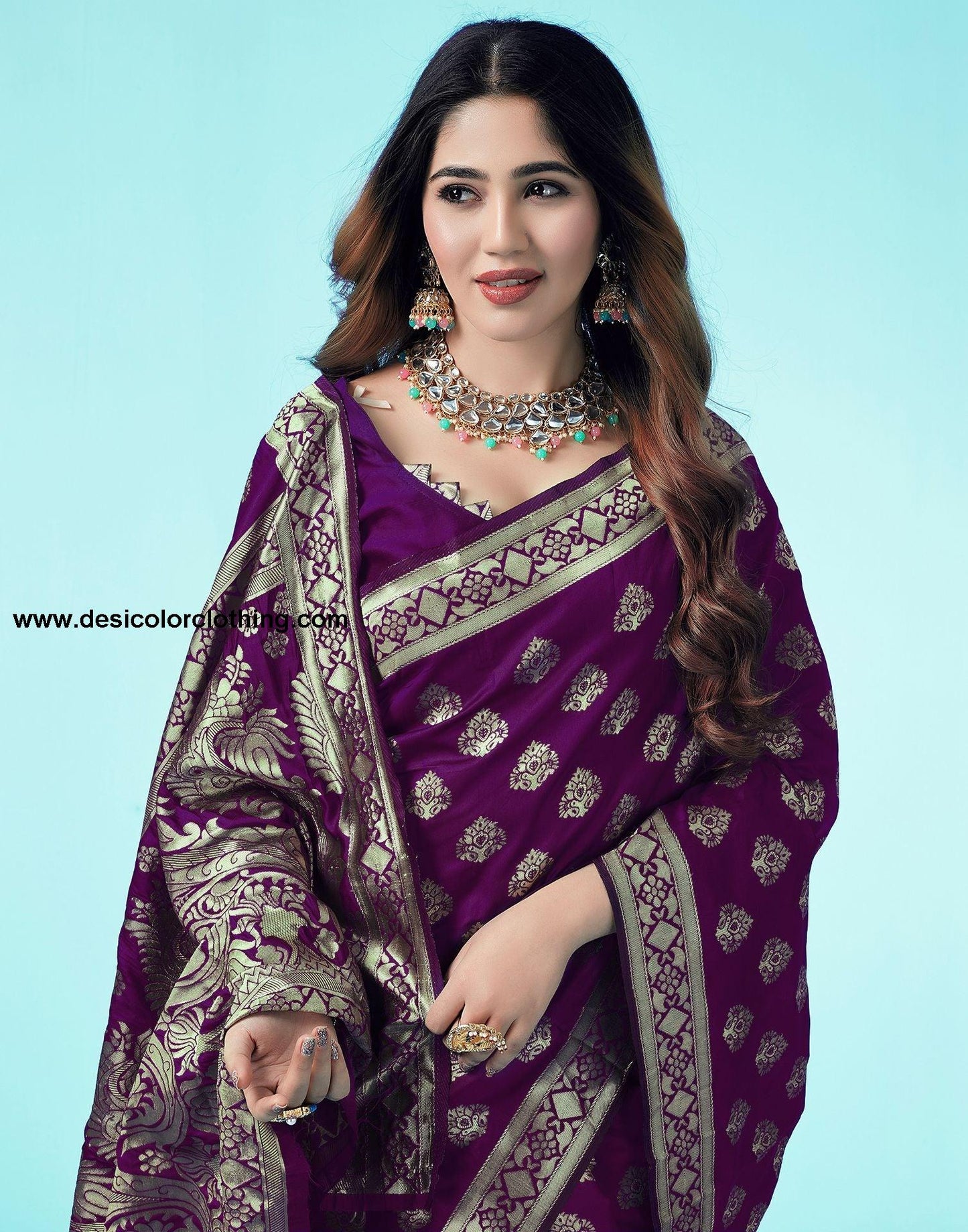 Dark Purple Jacquard Silk Saree