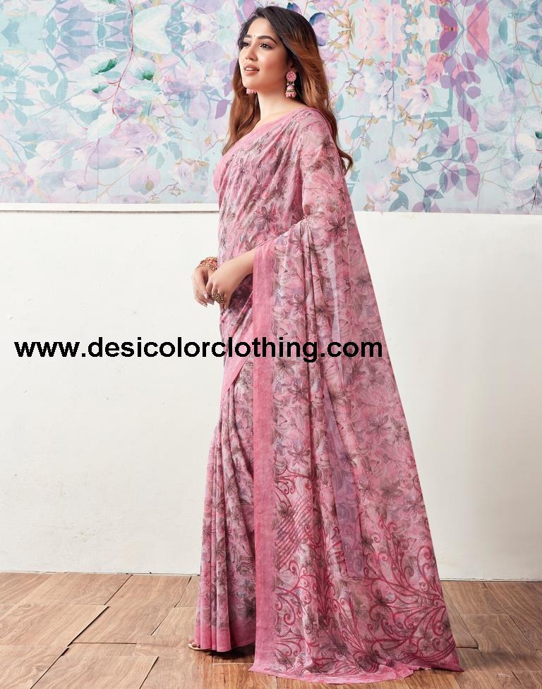 Pink Georgette Printed Saree
