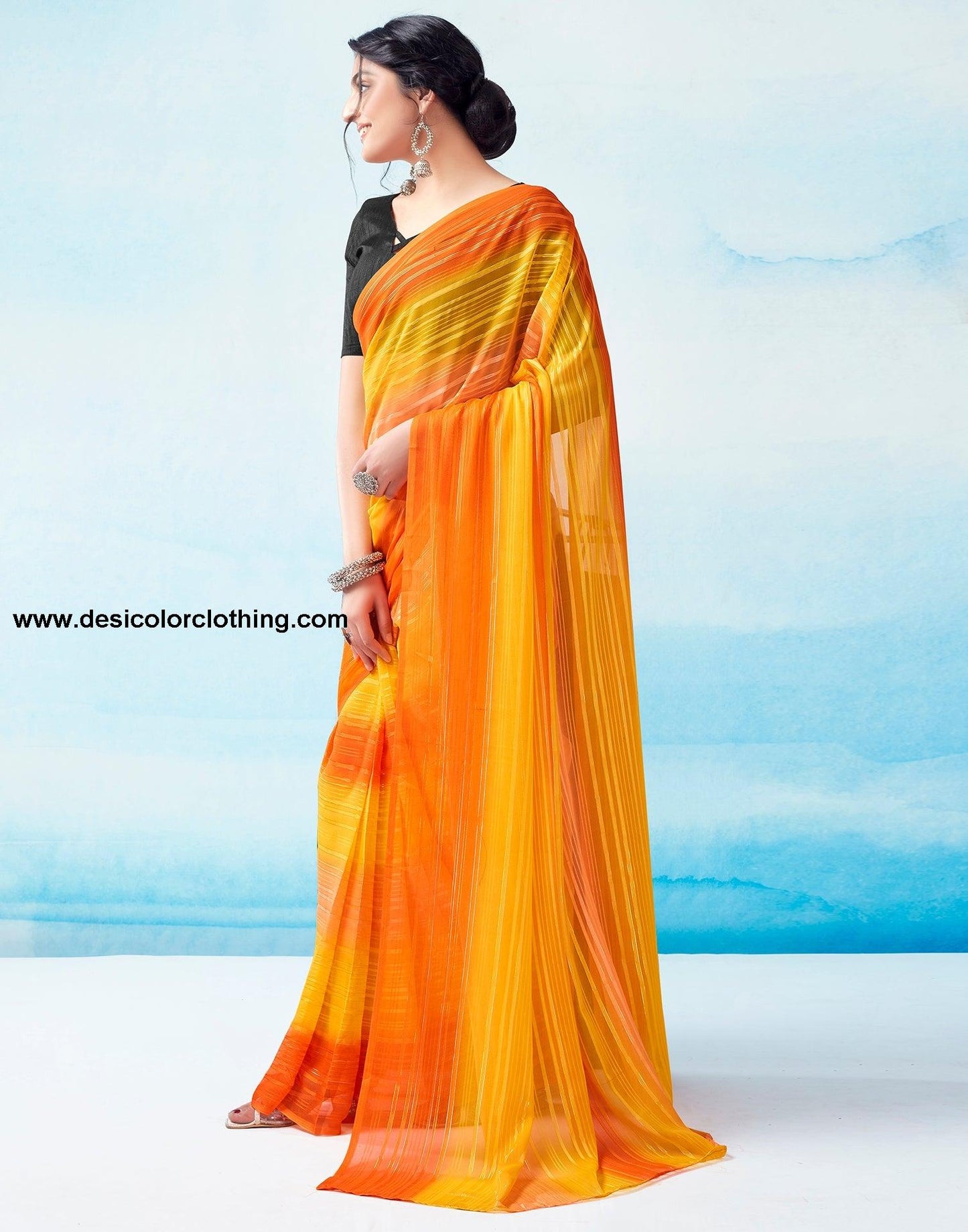 Yellow Georgette Printed Ready to Wear Saree
