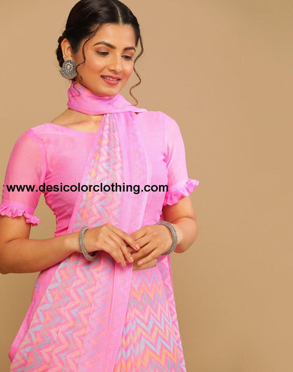 Pink Printed Saree