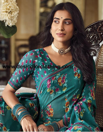 Rama Georgette Printed Saree