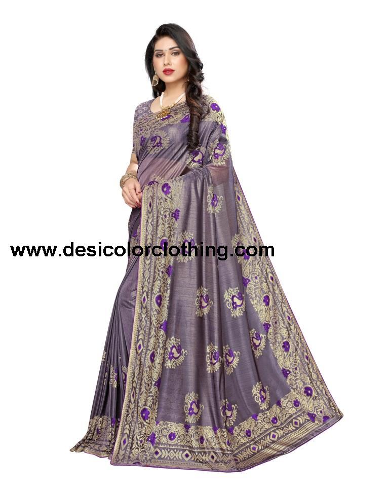 Amethyst Purple Coloured Lycra Brasso Embellished Partywear saree | SLV1699S411