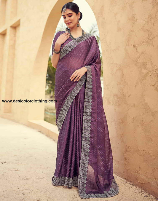 Purple Swarovski Georgette Embroidery Saree