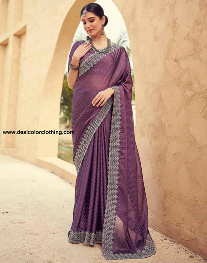 Purple Swarovski Georgette Embroidery Saree