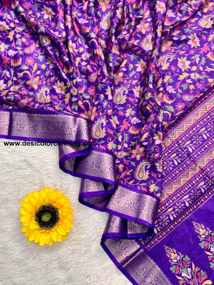 Beautiful Dola Silk Saree with Floral Design and Contrast Weaving