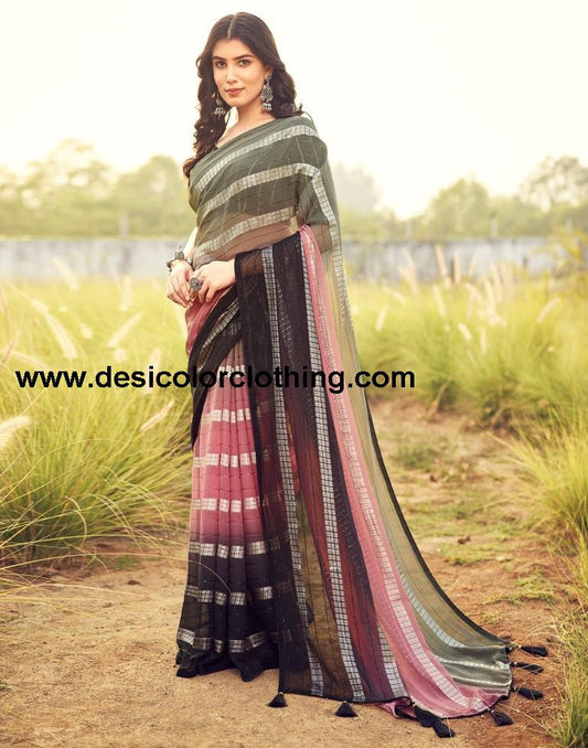 Black Georgette Plain Saree