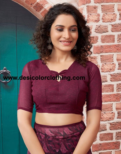 Wine Georgette Printed Sarees