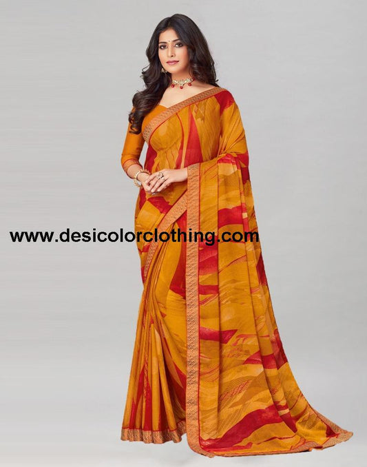 Turmeric Yellow Coloured Chiffon Printed Saree | SLV2206S938