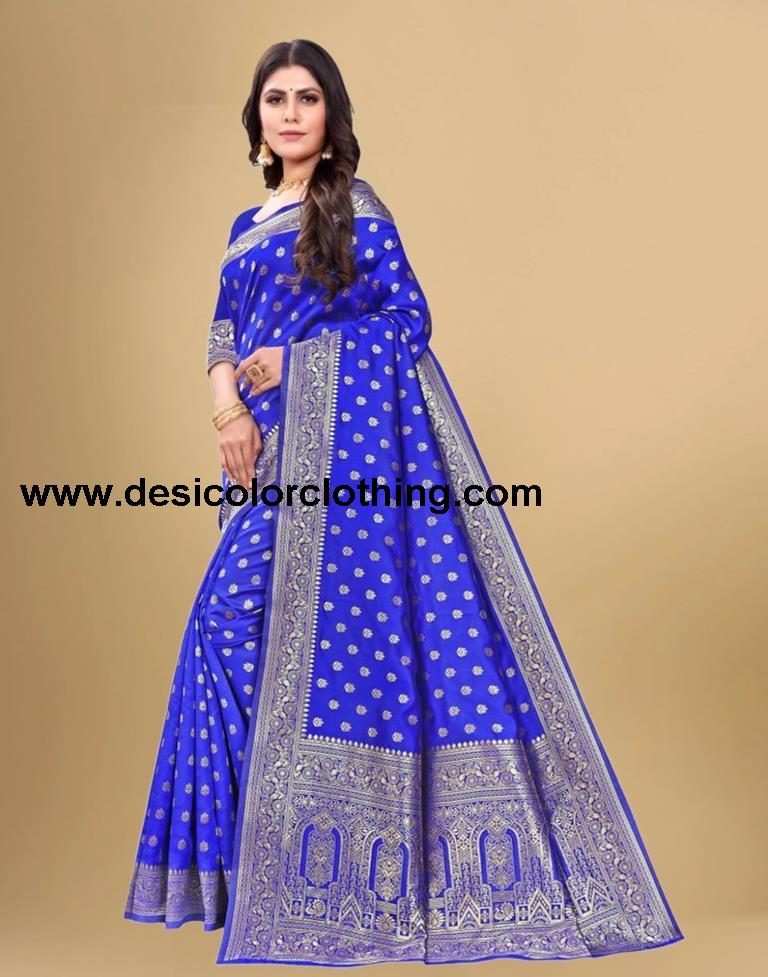 Royal Blue Jacquard Banarasi Silk Saree