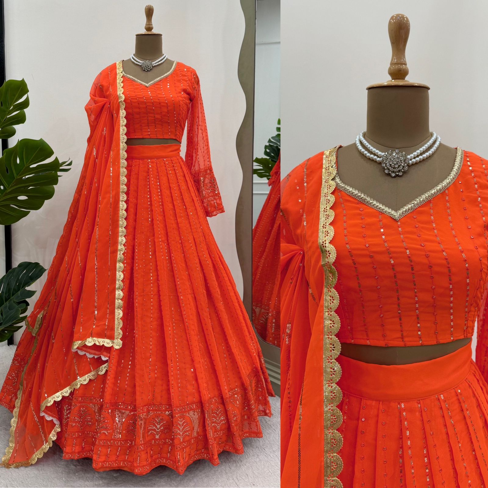 Product Image - QRC-321 Lehengha Choli Set - Foux Georgette, Thread with Sequnce Work