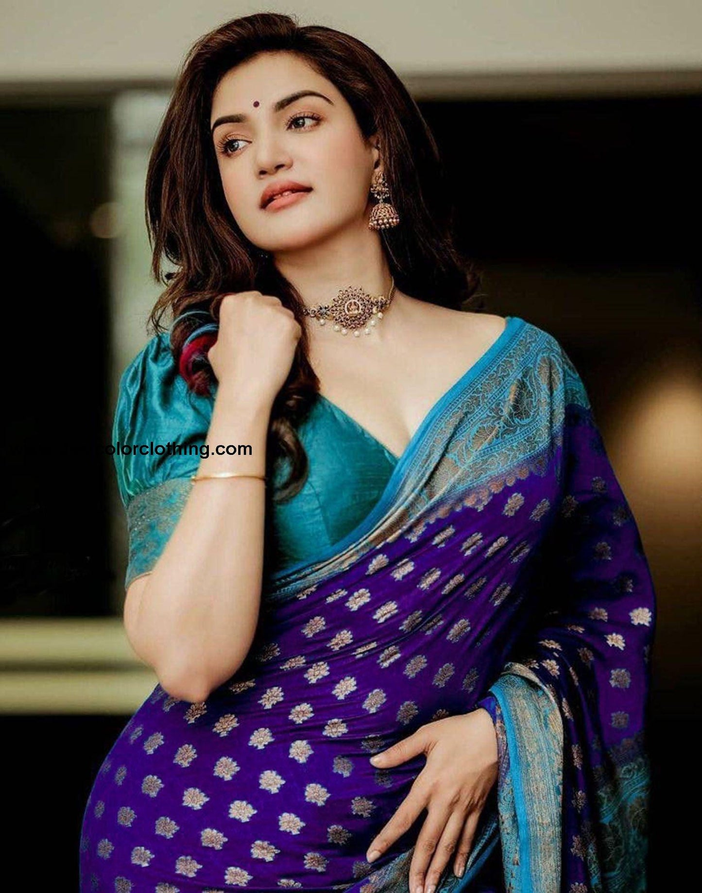 Dark Blue Jacquard Silk Saree