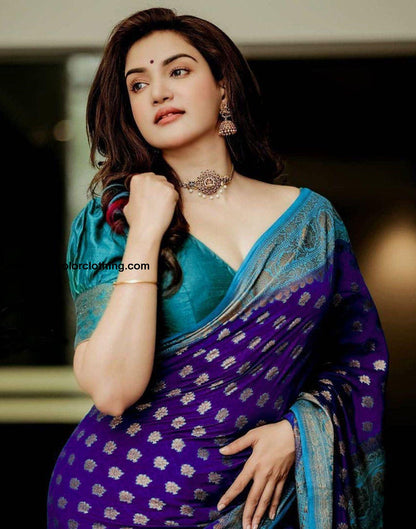 Dark Blue Jacquard Silk Saree