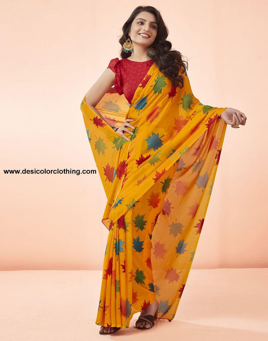 Turmeric Yellow Printed Georgette Saree