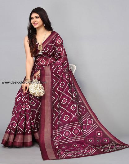Wine Cotton Saree