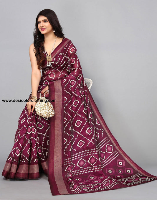 Wine Cotton Saree