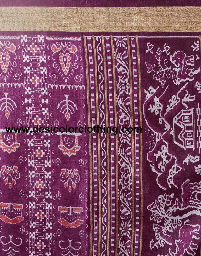 Deep Purple Silk Printed  Saree