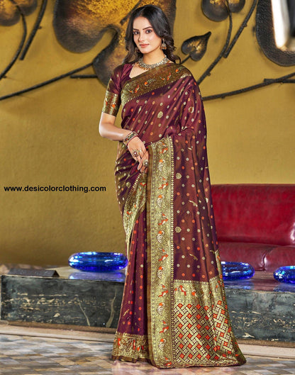 Brown Jacquard Silk Saree