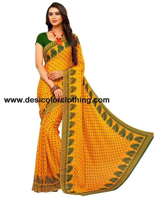 Yellow Coloured Chiffon Printed Casual saree