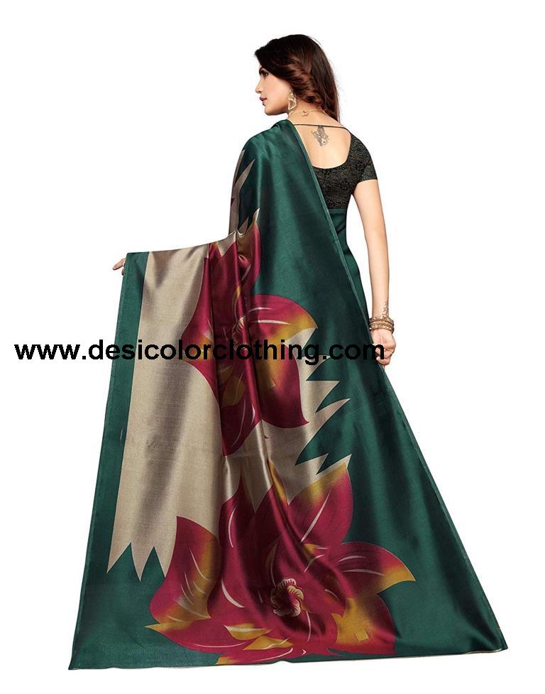 Turquoise Blue Coloured Poly Silk Printed Casual saree