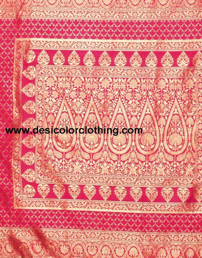 Pink And Golden Banarasi Silk Saree