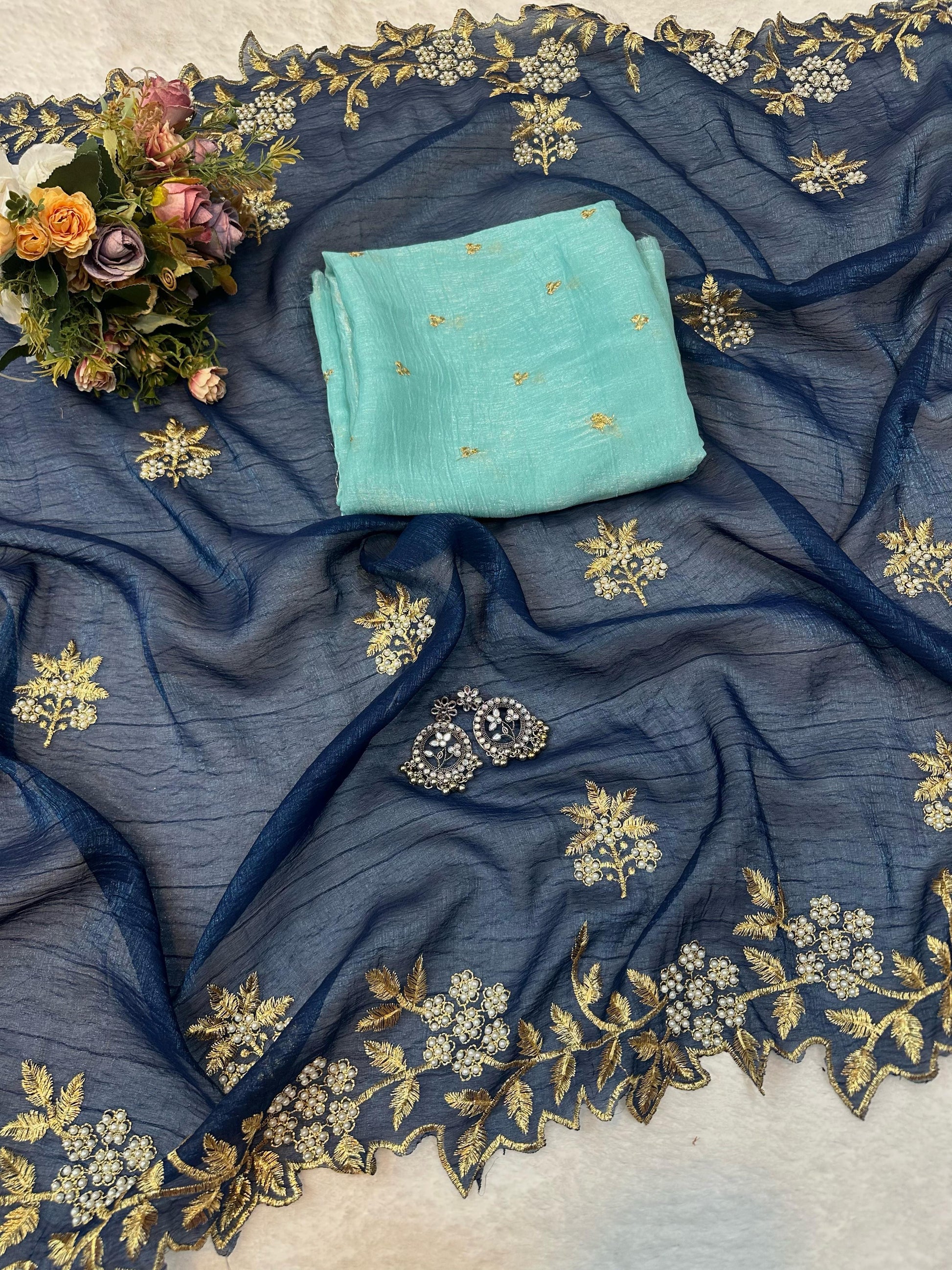 Product Image - Crunchy Crush Soft Saree with Exquisite Embroidery