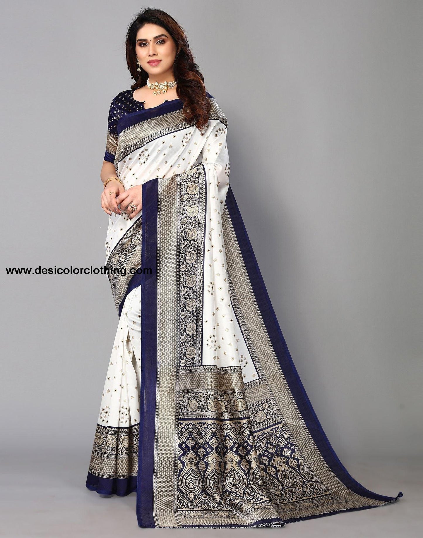 White Silk Bandhani Saree