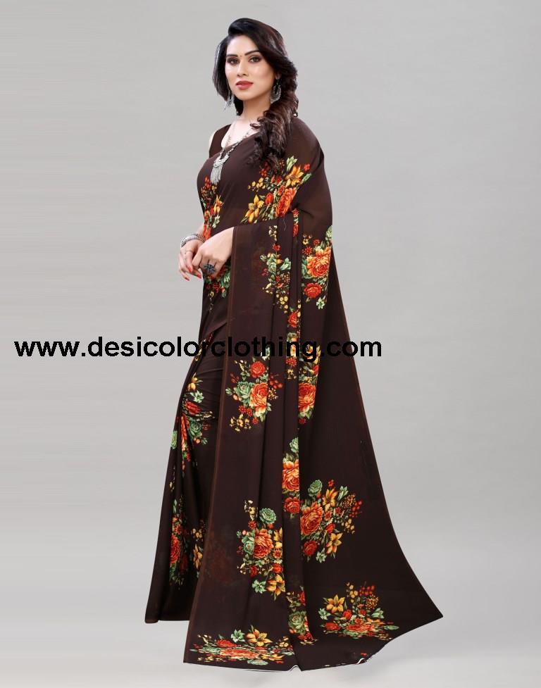 Outstanding Brown Printed Saree | 1955S345