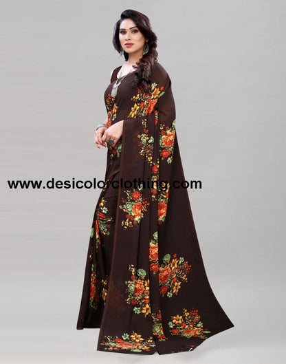 Outstanding Brown Printed Saree | 1955S345